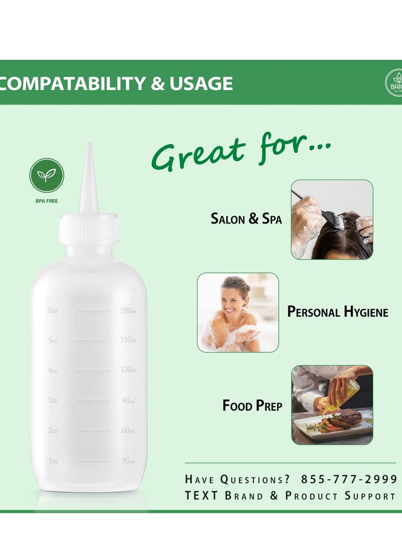 Bar5F Hair Color Applicator Bottles, 3-Pack, 6 Ounce Translucent Squeeze Dropper Bottle with Measuring Scale, BPA Free, Ideal for Salon, Oil, Hair Coloring, Scalp Treatment, Taming & Styling