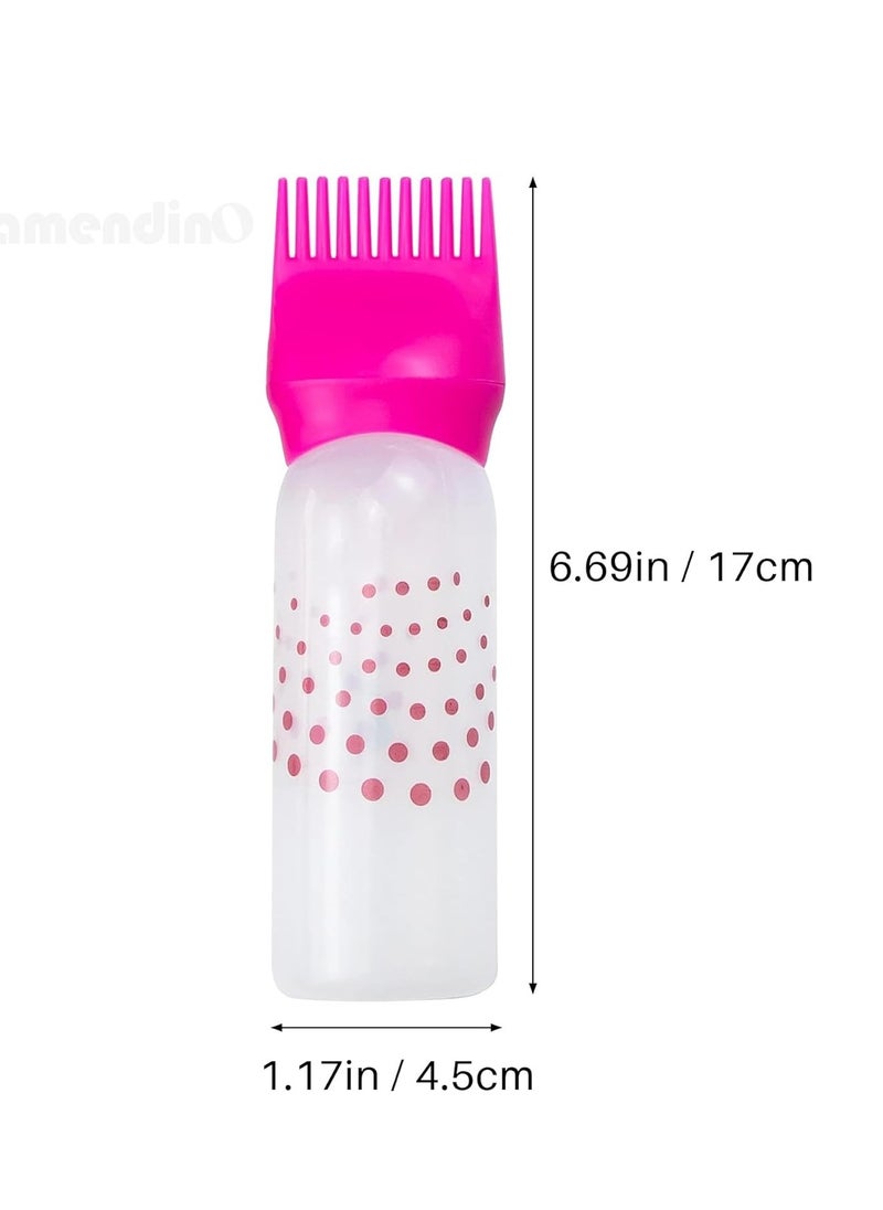 Framendino, 3 Pack Root Comb Applicator Bottle with Graduated Scale Colorful Plastic Squeeze Bottle Applicator Brush for Hair Dye Home Salon 6 oz