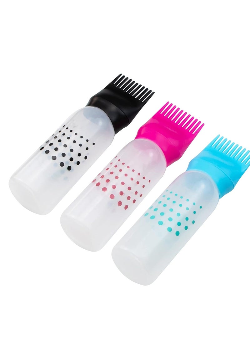 Framendino, 3 Pack Root Comb Applicator Bottle with Graduated Scale Colorful Plastic Squeeze Bottle Applicator Brush for Hair Dye Home Salon 6 oz