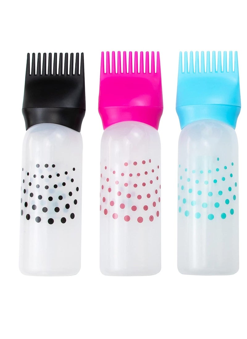 Framendino, 3 Pack Root Comb Applicator Bottle with Graduated Scale Colorful Plastic Squeeze Bottle Applicator Brush for Hair Dye Home Salon 6 oz