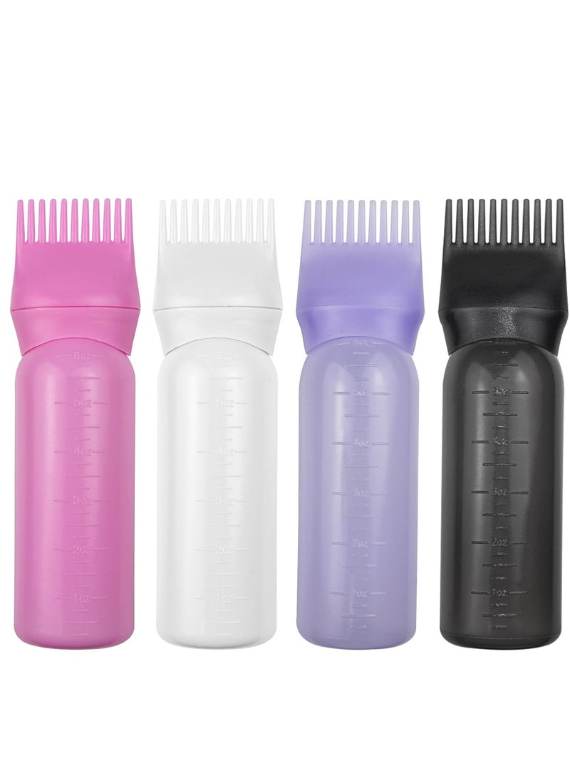 ELANE 4 Pack Root Comb Applicator Bottle,Hair Oiling applicator,Oil Comb Applicator,Hair Bottle Applicator for Hair Dye Shampoos Hair Salons. (Black+white+purple+pink)