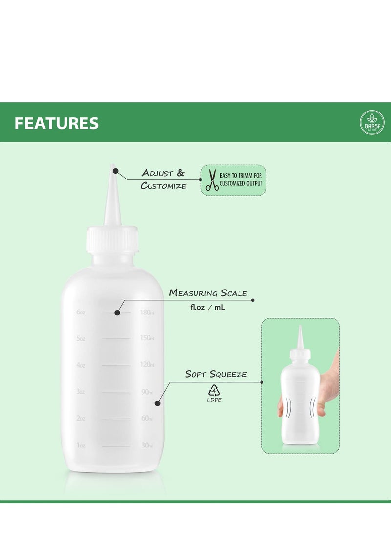 Bar5F Applicator Bottles 6-Ounce Hair Color Styling Oil Treatment Translucent Measuring Scale, Pack of 2