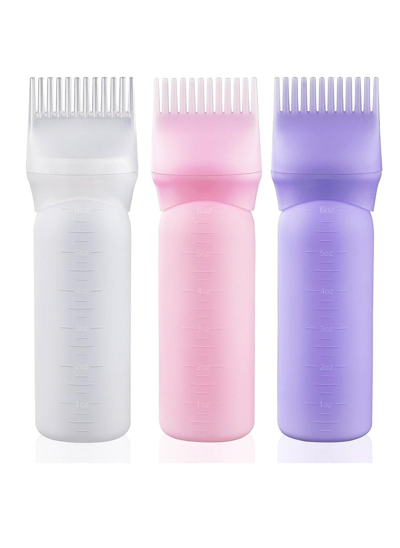 Cosywell Root Comb Applicator Bottle 6 Ounce Hair Dye Applicator Brush 3 Pack for Hair Root Comb Color with Graduated Scale(Pink White Purple)