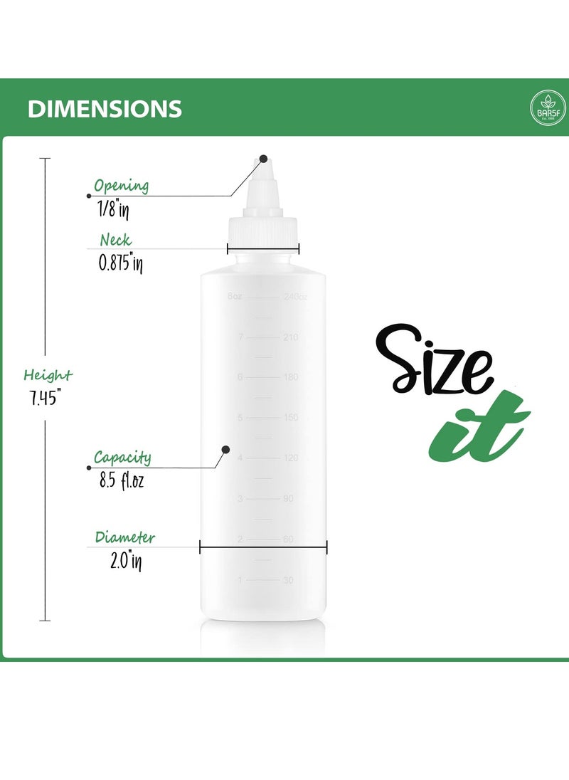 Applicator Bottle for Hair - 2-Pack, 8.5 Ounce, Translucent, Adjustable Nozzle, Open/Close Feature, Squeeze Design with Measuring Scale - Ideal for Scalp, Hair Color, Roots, Hair Oil Application