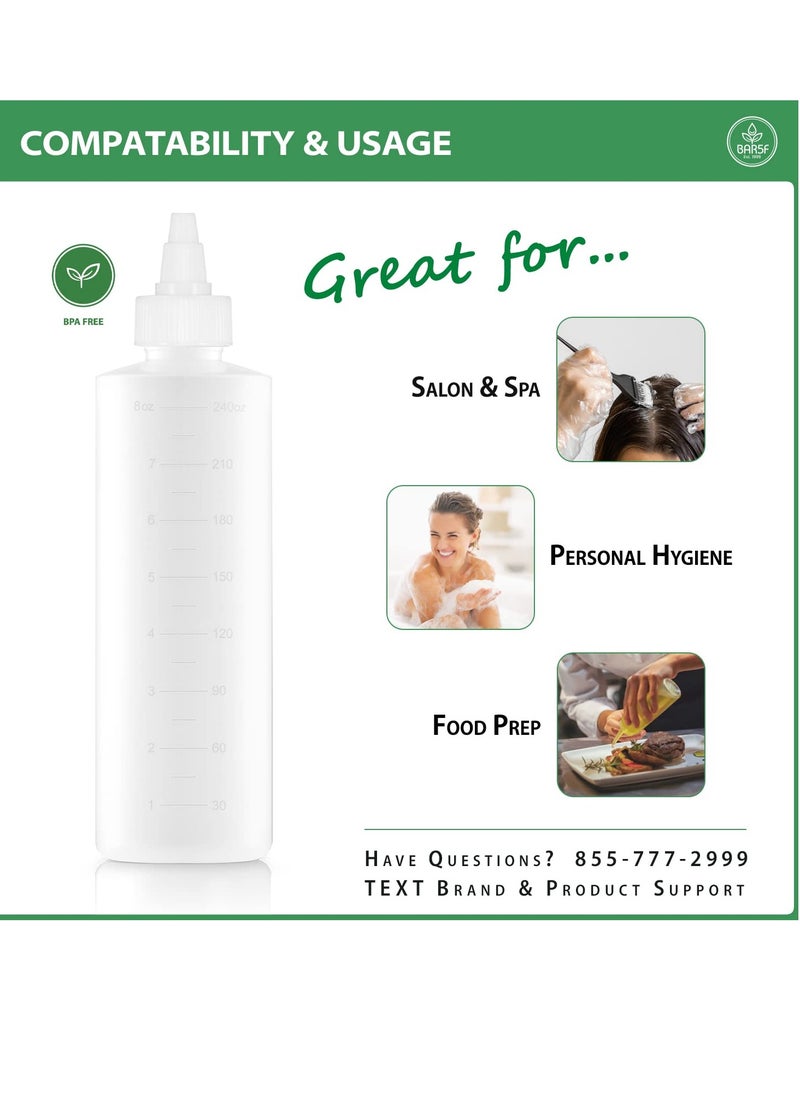 Applicator Bottle for Hair - 2-Pack, 8.5 Ounce, Translucent, Adjustable Nozzle, Open/Close Feature, Squeeze Design with Measuring Scale - Ideal for Scalp, Hair Color, Roots, Hair Oil Application