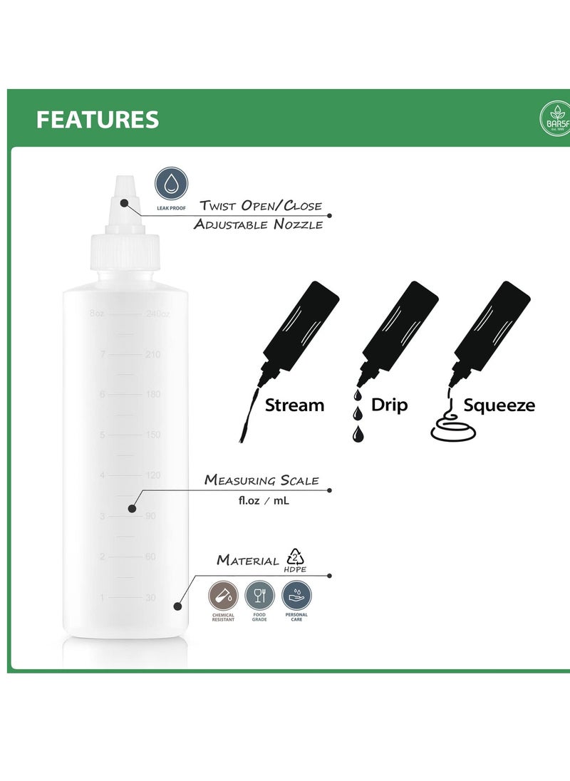 Applicator Bottle for Hair - 2-Pack, 8.5 Ounce, Translucent, Adjustable Nozzle, Open/Close Feature, Squeeze Design with Measuring Scale - Ideal for Scalp, Hair Color, Roots, Hair Oil Application