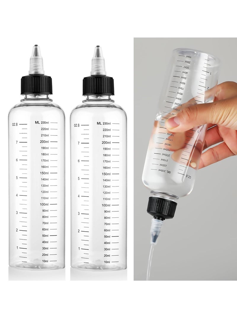WLLHYF 2 Pack Applicator Bottle for Hair, 8.5 Ounce Plastic Hair Oil Applicator Hair Color Squeeze Bottle Hair Root Dye Bottle with Ratio Graduated Scale Twist-On Top Tip Cap