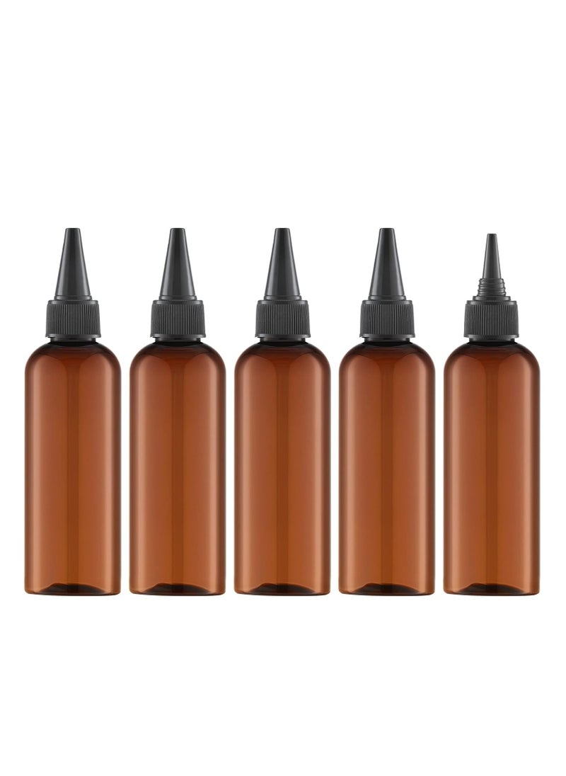 Tekson Hair Color Applicator Bottles, 5 Pack Refillable Squeeze Bottle, Empty Plastic Twist Top Cap Bottles (3.4 OZ, Amber)