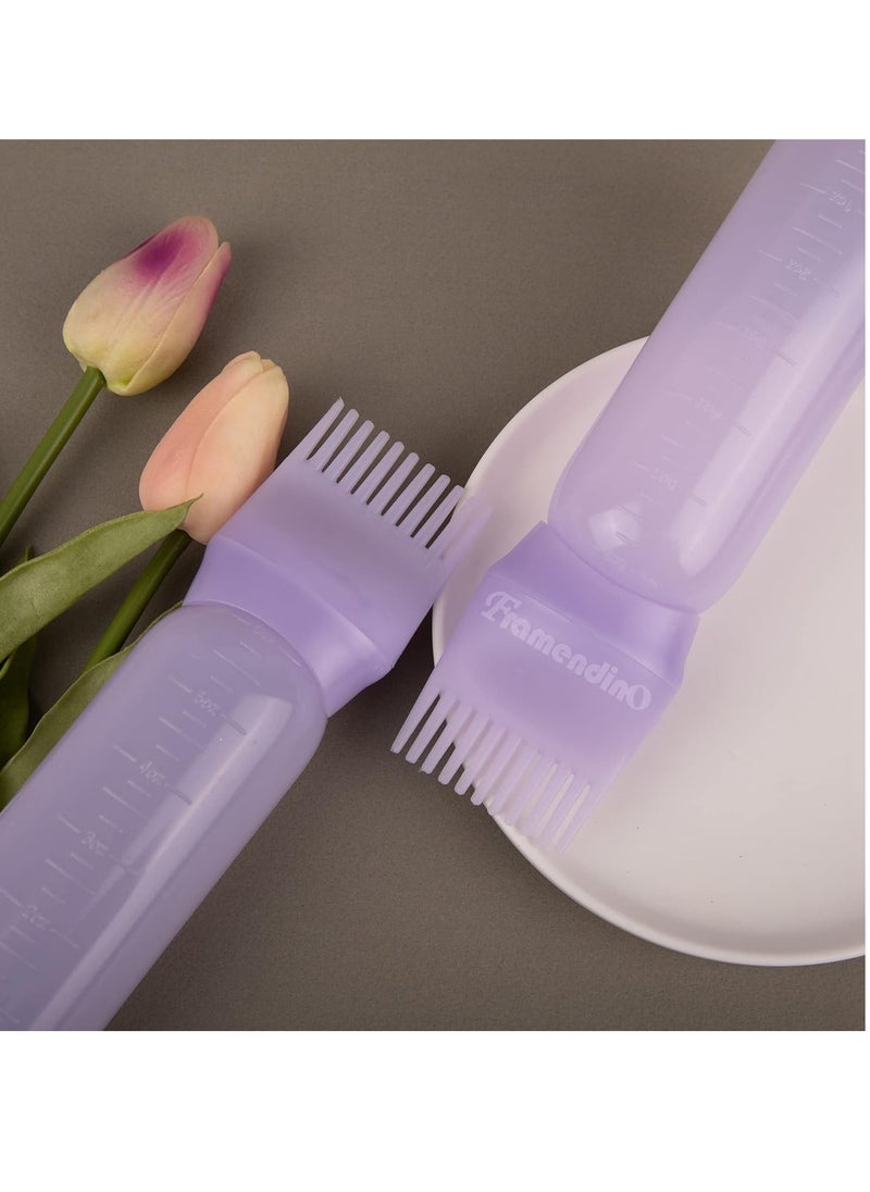 Framendino, Root Comb Applicator Bottle, Hair Dye Bottle Plastic Hair Oil Squeeze Bottles with Graduated Scale for Hair Care 2 Pack Purple