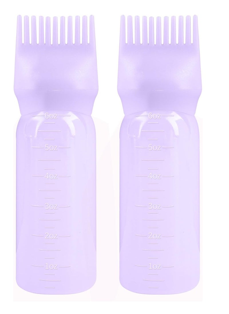 Framendino, Root Comb Applicator Bottle, Hair Dye Bottle Plastic Hair Oil Squeeze Bottles with Graduated Scale for Hair Care 2 Pack Purple