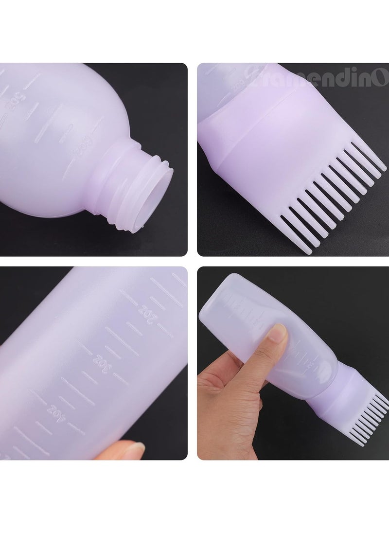 Framendino, Root Comb Applicator Bottle, Hair Dye Bottle Plastic Hair Oil Squeeze Bottles with Graduated Scale for Hair Care 2 Pack Purple