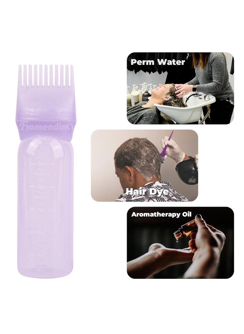 Framendino, Root Comb Applicator Bottle, Hair Dye Bottle Plastic Hair Oil Squeeze Bottles with Graduated Scale for Hair Care 2 Pack Purple