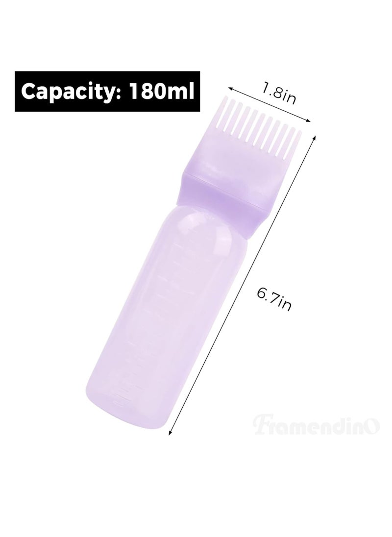 Framendino, Root Comb Applicator Bottle, Hair Dye Bottle Plastic Hair Oil Squeeze Bottles with Graduated Scale for Hair Care 2 Pack Purple