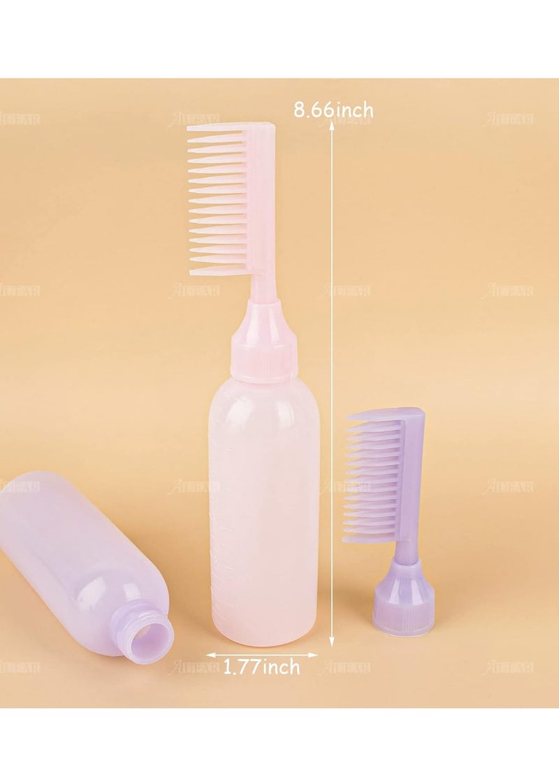 AUEAR, 3 Pack 6 Ounce Root Comb Applicator Bottle Hair Coloring Dye Salon Care Plastic Squeeze with Graduated Scale