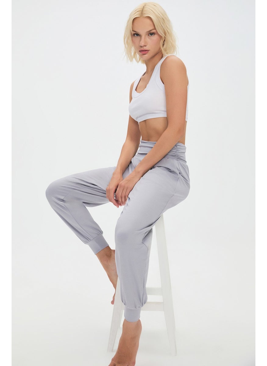 Women's Beige High Waist Jogger Sweatpants