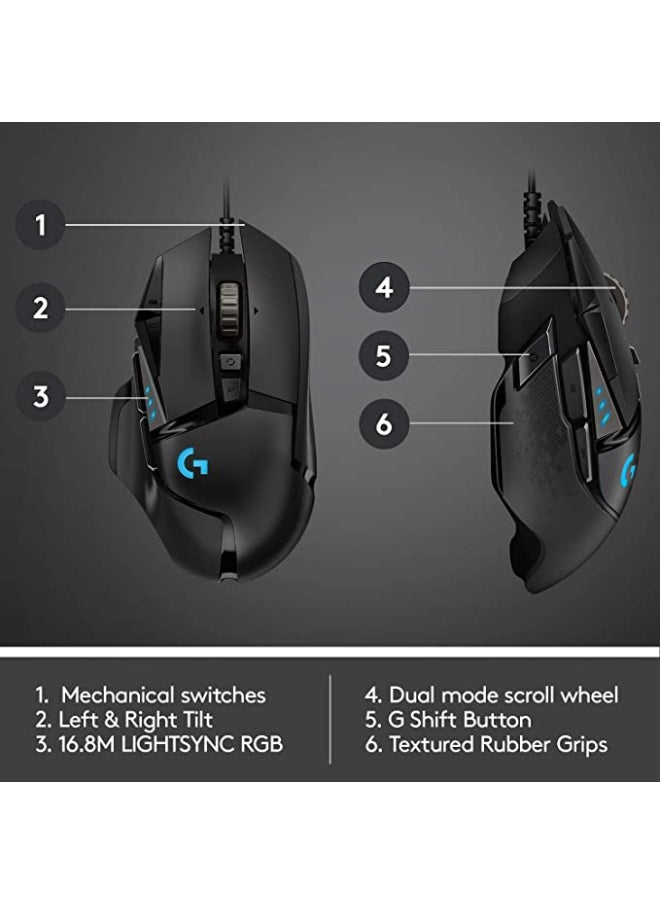 G502 Hero High Performance Wired Gaming Mouse, Hero 25K Sensor, 25,600 DPI, RGB, Adjustable Weights, 11 Programmable Buttons, On-Board Memory, PC And Mac