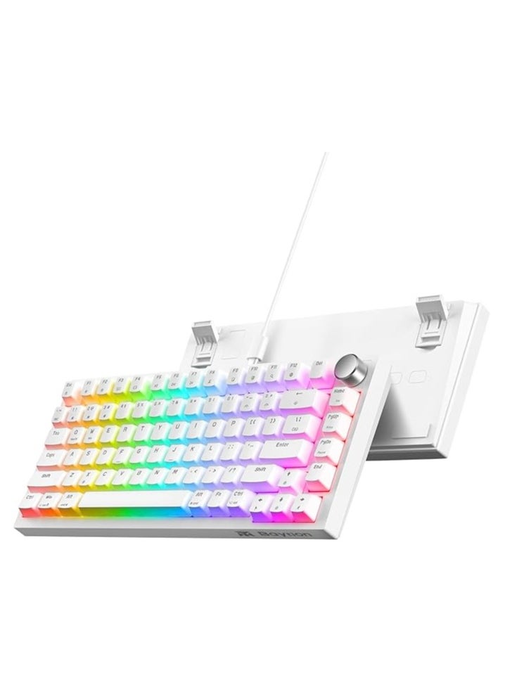 Baytion Mechanical Gaming Keyboard, 82 Keys 75% Compact Gaming Keyboard with Rainbow LED Backlit Wired Anti-Ghosting Mechanical Keyboard with Knob for Windows and Mac, White(Red Switches）