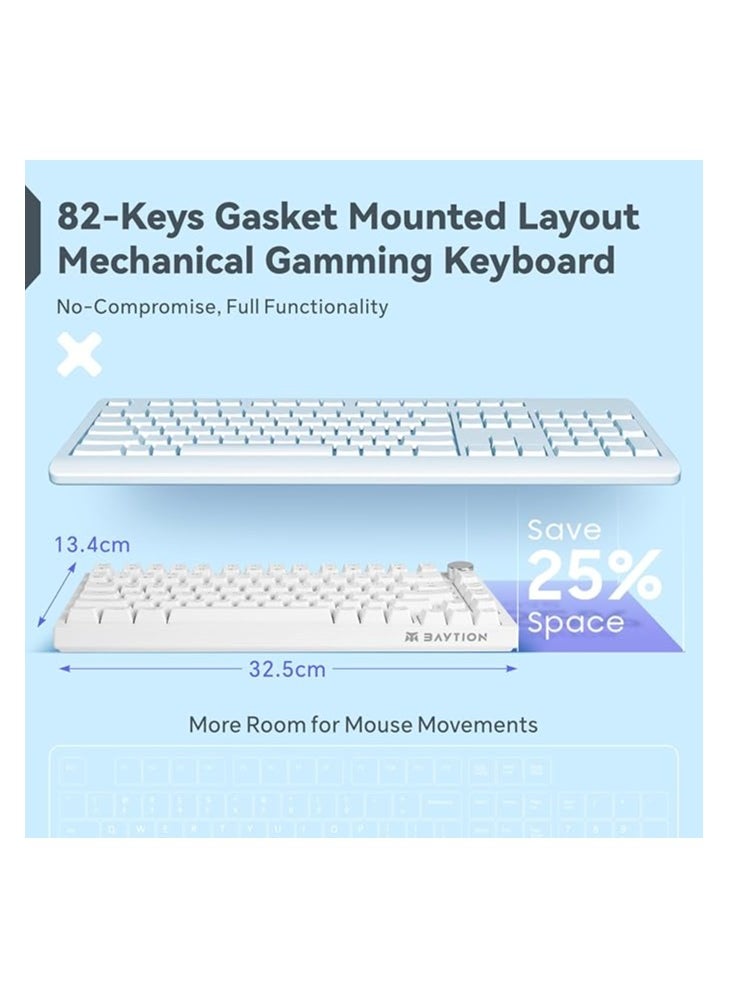 Baytion Mechanical Gaming Keyboard, 82 Keys 75% Compact Gaming Keyboard with Rainbow LED Backlit Wired Anti-Ghosting Mechanical Keyboard with Knob for Windows and Mac, White(Red Switches）