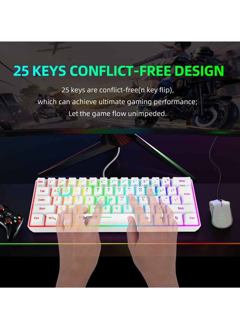 60% Wired Gaming Keyboard, RGB Backlit Ultra-Compact Mini Keyboard, Waterproof Small Compact 61 Keys Keyboard for PC/Mac Gamer, Typist, Travel, Easy to Carry on Business Trip