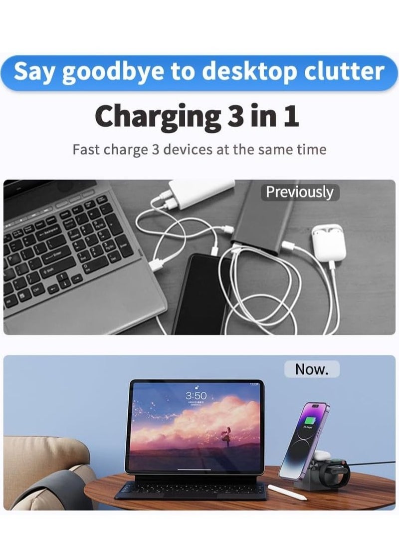 3-in-1 Charging Station: Simultaneously Charge Your iPhone, Apple Watch, and AirPods – Compact and Versatile Design to Reduce Desk Clutter