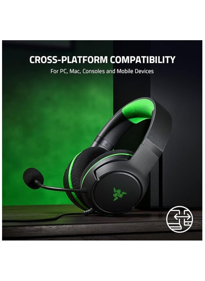 Kaira X Wired Headset Razer for Xbox Series X|S, Xbox One, PC, Mac & Mobile Devices: TriForce 50mm Drivers - HyperClear Cardioid Mic - Flowknit Memory Foam Ear Cushions - On-Headset Controls - Black