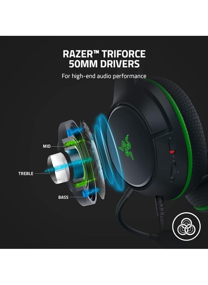 Kaira X Wired Headset Razer for Xbox Series X|S, Xbox One, PC, Mac & Mobile Devices: TriForce 50mm Drivers - HyperClear Cardioid Mic - Flowknit Memory Foam Ear Cushions - On-Headset Controls - Black