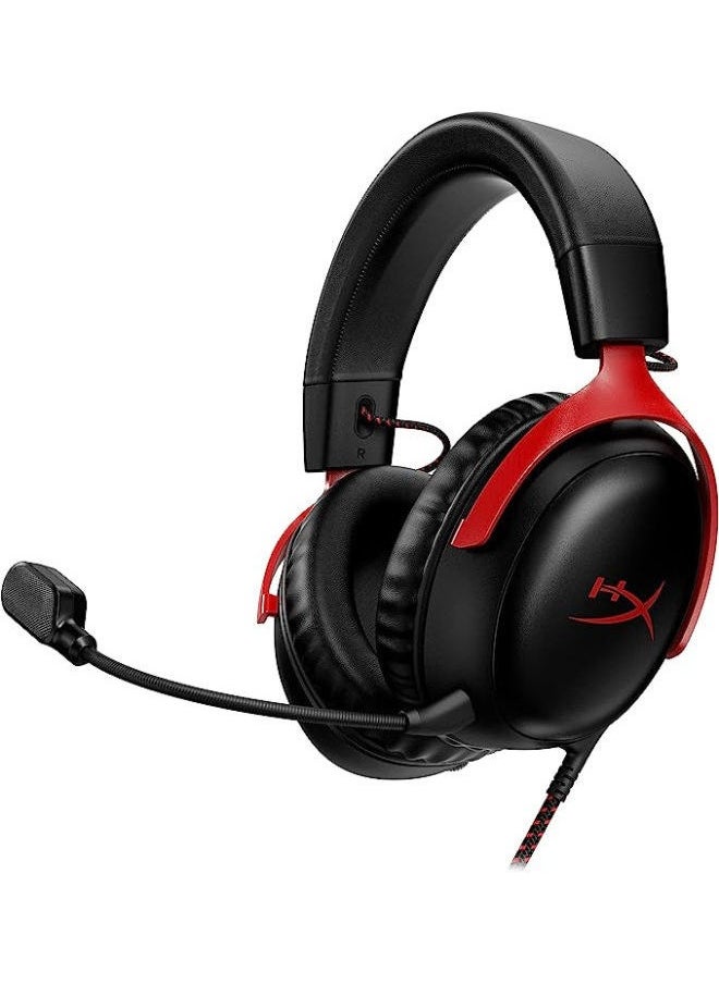 Cloud III Wired Gaming Headset, For PC / PS5 / PS4 / Xbox Series, Angled 53mm Drivers, Noise Cancelling, With LED Mic Mute Indicator, 10Hz-21kHz Frequency Response, Black/Red | 727A9AA