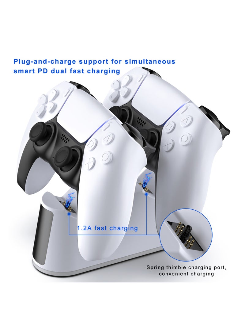 PS5 Slim Controller Charger Station,Fast Charging Ps5 Controller Charger for Edge & Dual Controller,Ps5 Controller accessories with Charging Cable,Ps5 controller Stand Dock with RGB LED Indicators