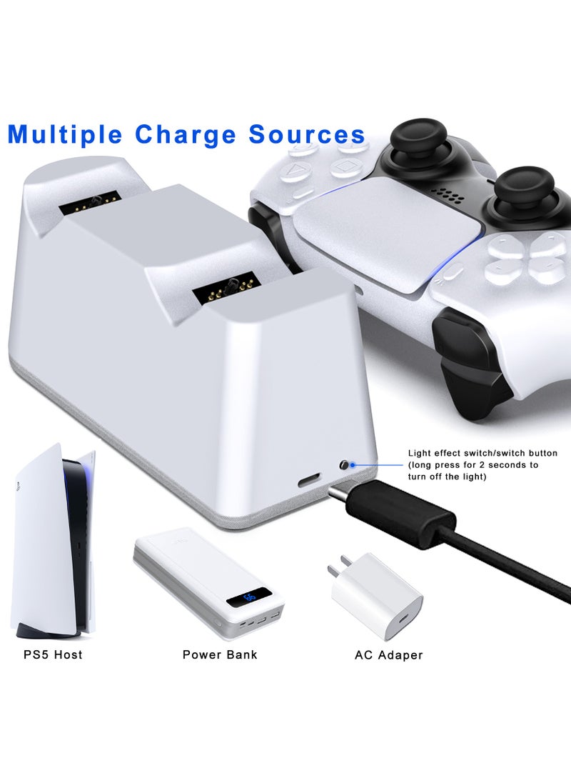 PS5 Slim Controller Charger Station,Fast Charging Ps5 Controller Charger for Edge & Dual Controller,Ps5 Controller accessories with Charging Cable,Ps5 controller Stand Dock with RGB LED Indicators