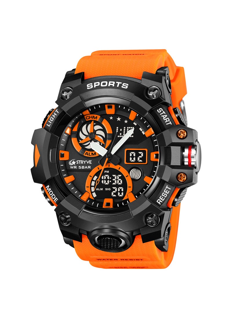 STRYVE Mens Fashion Waterproof Sports Watch Multifunctional LuminousOrange Orange