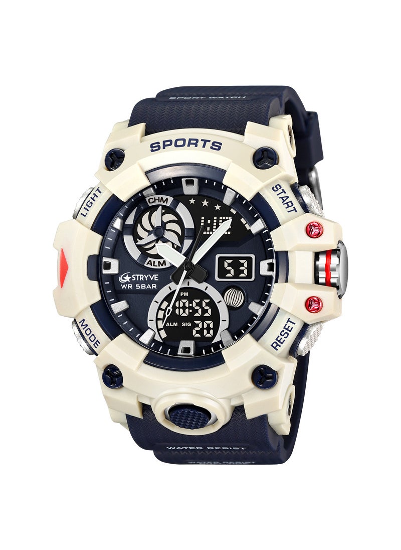 STRYVE Mens Fashion Waterproof Sports Watch Multifunctional LuminousNavy blue Navy blue