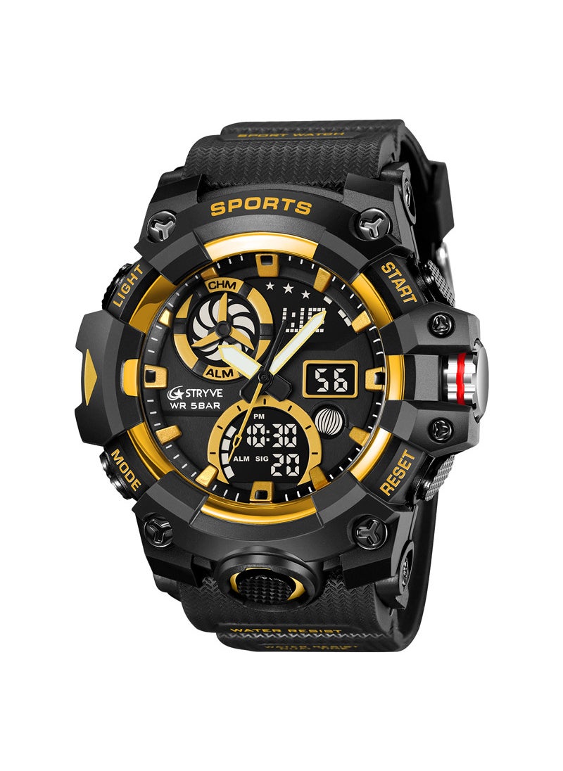 STRYVE Mens Fashion Waterproof Sports Watch Multifunctional Luminousblack gold black gold