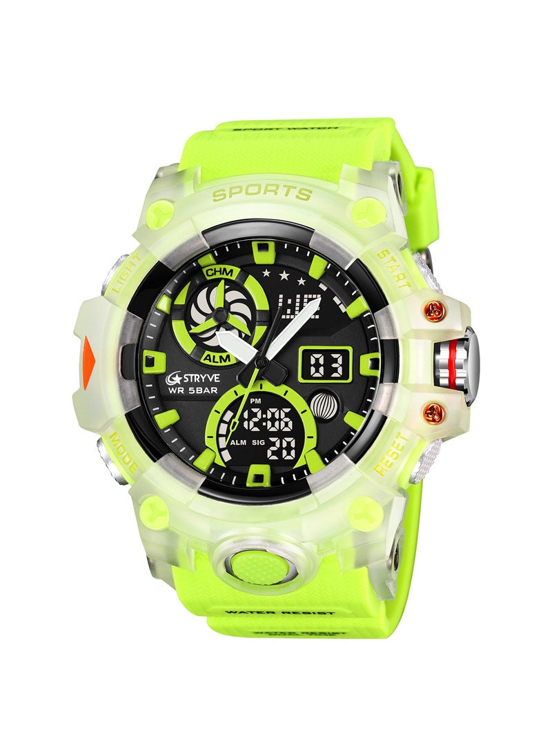 STRYVE Mens Fashion Waterproof Sports Watch Multifunctional Luminoustransparent green transparent green