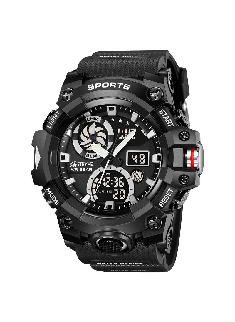 STRYVE Mens Fashion Waterproof Sports Watch Multifunctional LuminousBlack Black