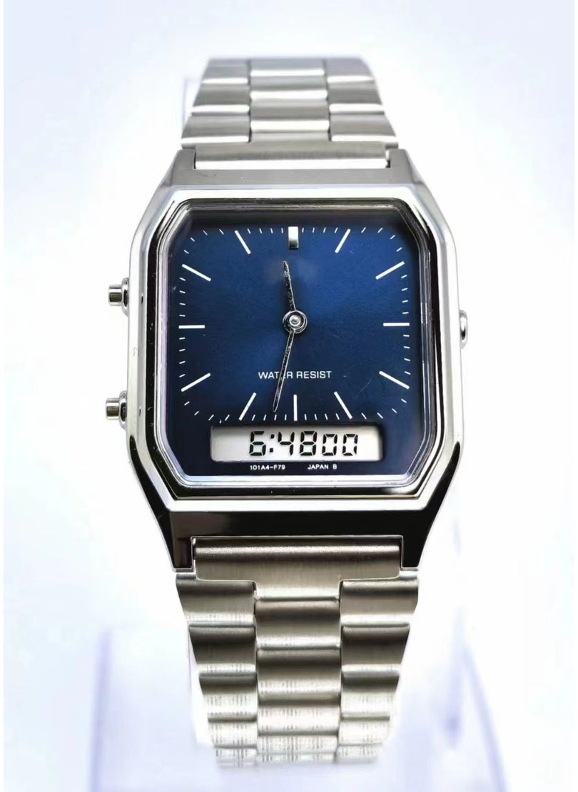 Classic Retro Gold-Tone Watch AQ230WWhite chrome (blue surface) White chrome (blue surface)