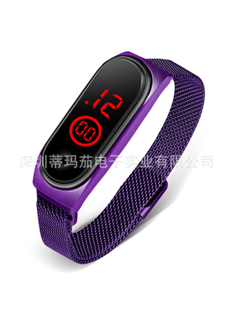 Fashion Sports Metal Bracelet LED Watch Purple