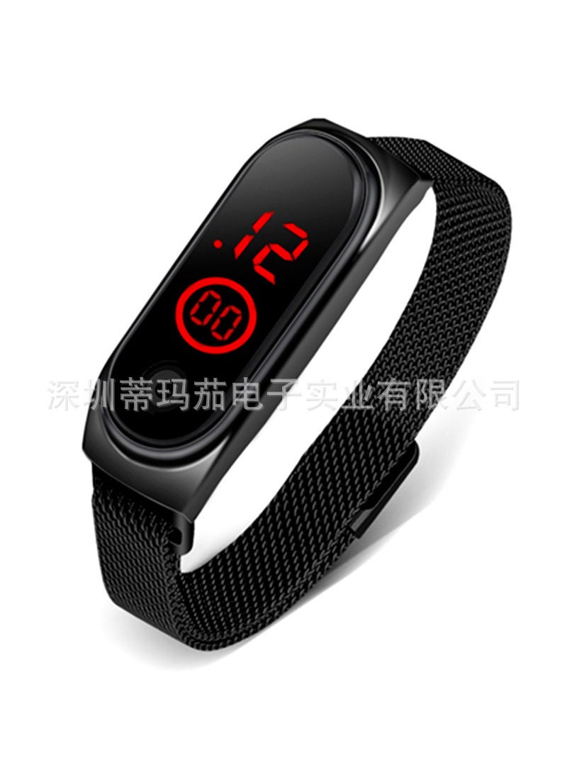 Fashion Sports Metal Bracelet LED Watch Black