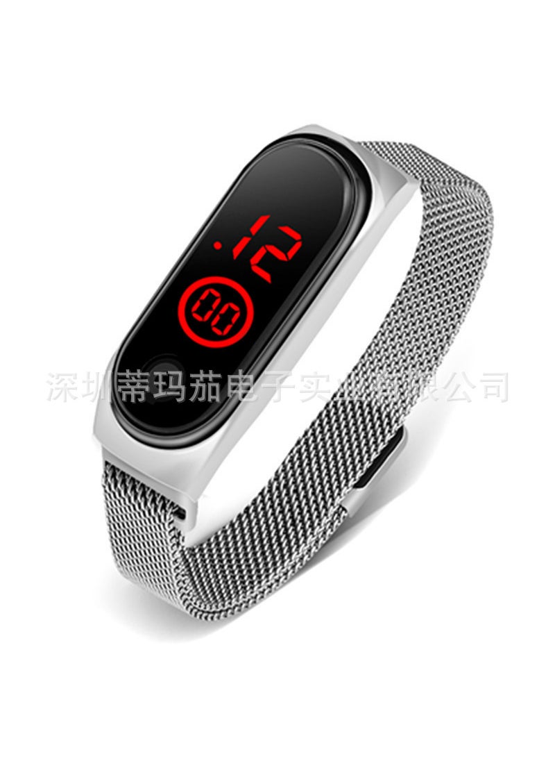 Fashion Sports Metal Bracelet LED Watch Silver