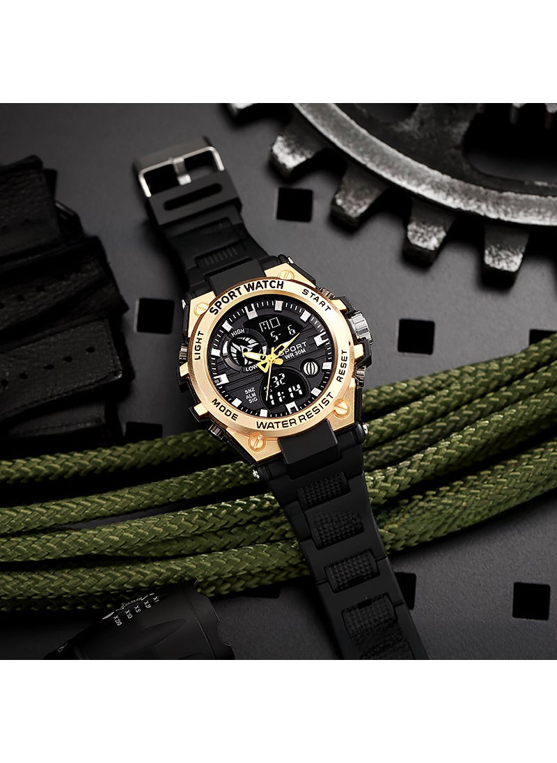 Electronic Watch Mens Junior Students Senior high school Youth Multifunctional Sports Cross-border Superior Mens Luminous Electronic Watch Gold