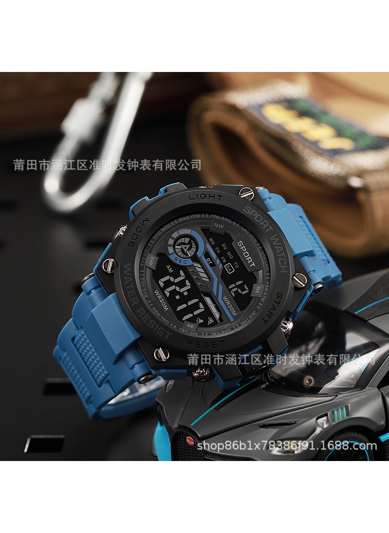 Electronic Watch Mens Junior Students Senior high school Youth Multifunctional Sports Cross-border Superior Mens Luminous Electronic Watch 953 blue