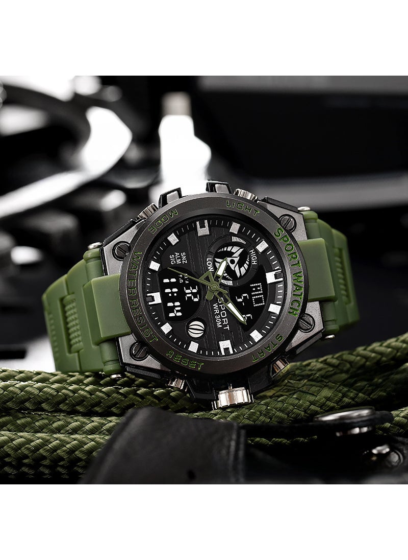 Electronic Watch Mens Junior Students Senior high school Youth Multifunctional Sports Cross-border Superior Mens Luminous Electronic Watch Army Green