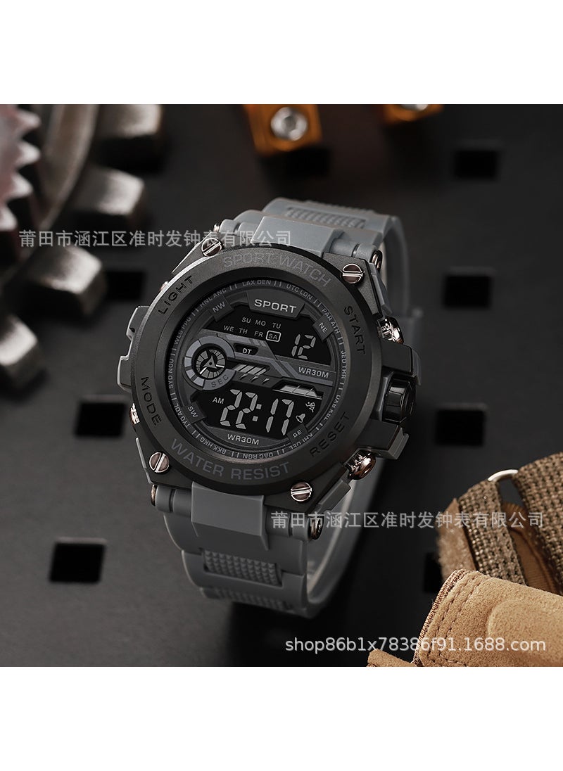 Electronic Watch Mens Junior Students Senior high school Youth Multifunctional Sports Cross-border Superior Mens Luminous Electronic Watch 953 gray