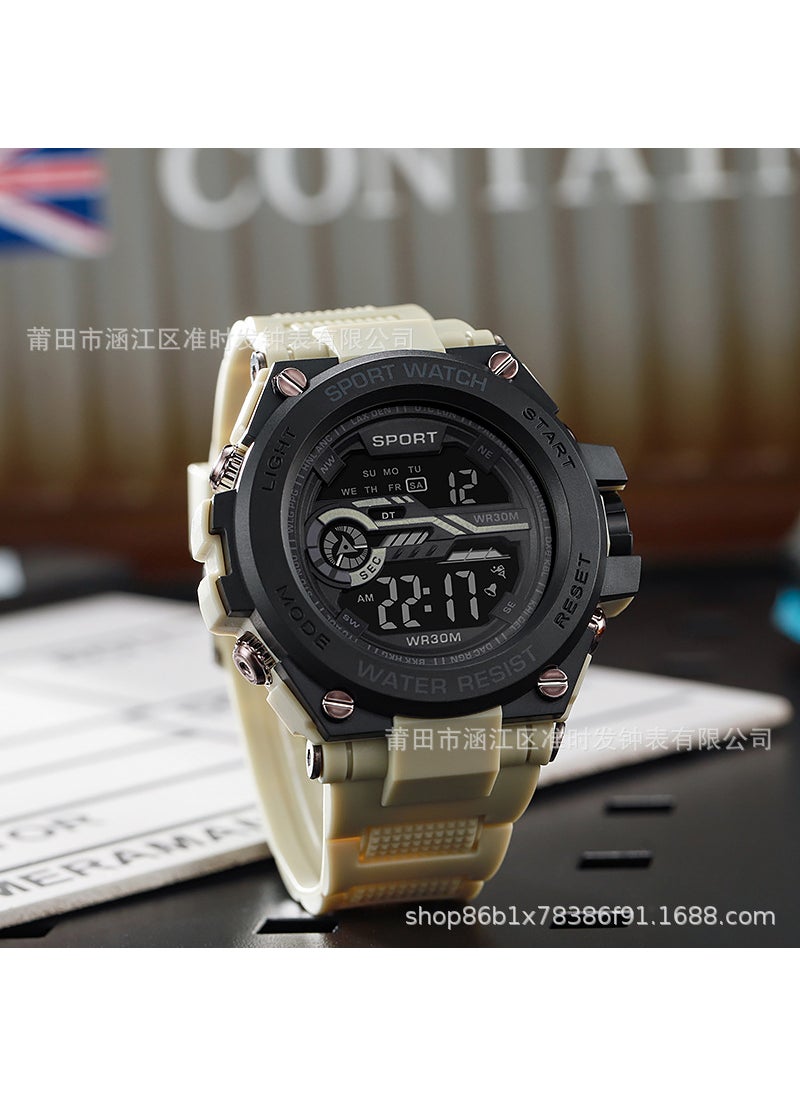 Electronic Watch Mens Junior Students Senior high school Youth Multifunctional Sports Cross-border Superior Mens Luminous Electronic Watch 953 apricot color