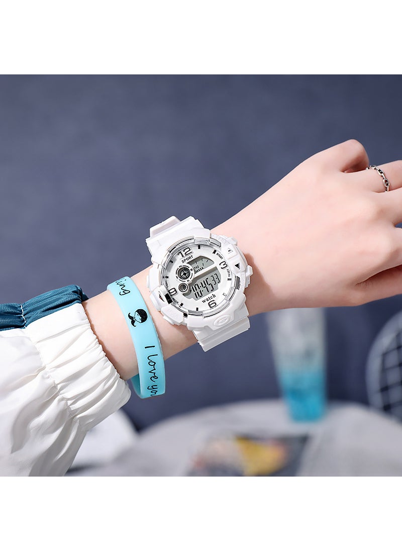 Factory wholesale small fresh sweet electronic watch female high school students couple sports waterproof alarm clock luminous watch White