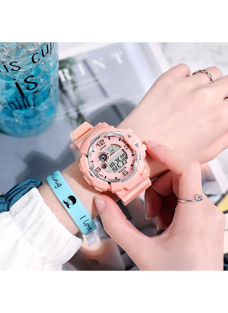 Factory wholesale small fresh sweet electronic watch female high school students couple sports waterproof alarm clock luminous watch Pink