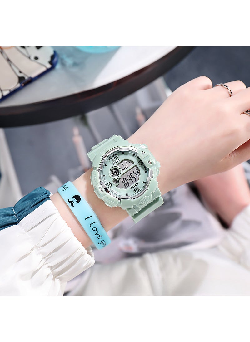 Factory wholesale small fresh sweet electronic watch female high school students couple sports waterproof alarm clock luminous watch matcha green