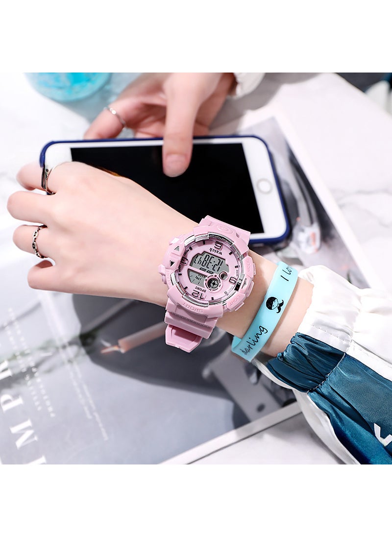 Factory wholesale small fresh sweet electronic watch female high school students couple sports waterproof alarm clock luminous watch light purple