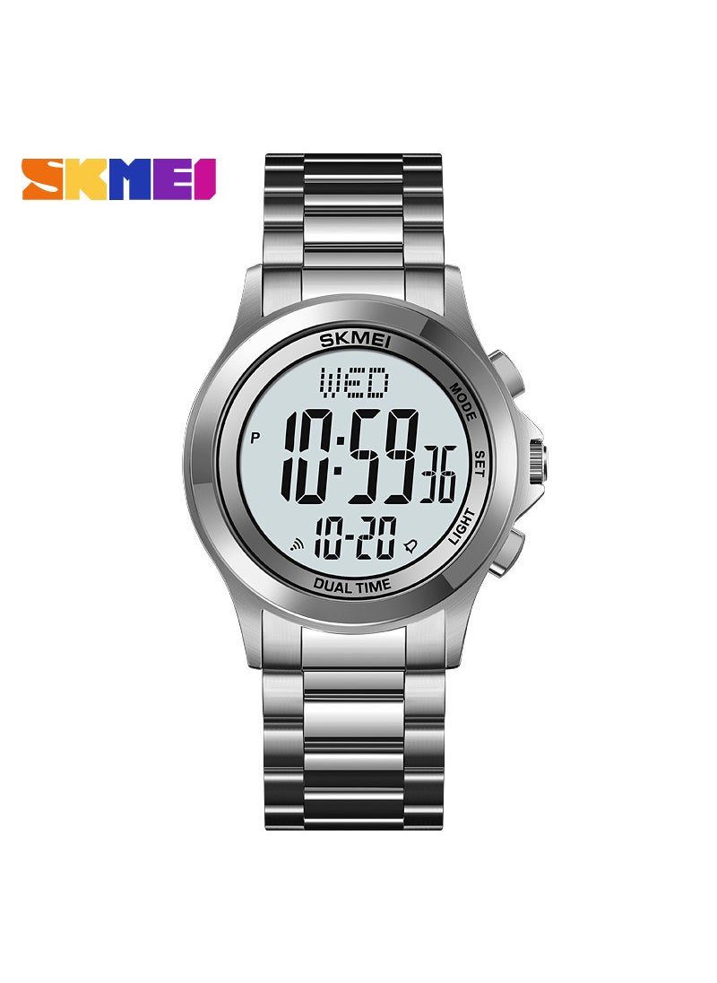 Multifunctional Mens Sports Waterproof Digital Watch Silver