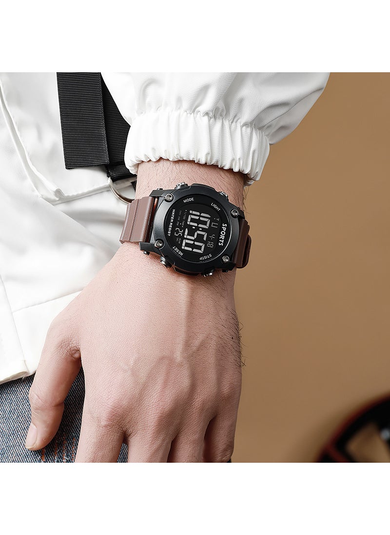 New ins mens electronic watch casual fashion trend high color value student sports smart multi-function watch Brown