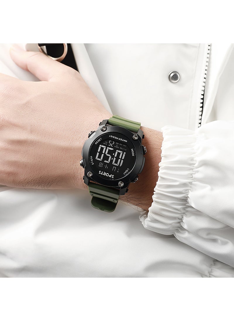 New ins mens electronic watch casual fashion trend high color value student sports smart multi-function watch Army Green